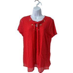 NWT‎ Michael Michael Kors Women's Grommet Lace Up Short Sleeve Top Small/Large